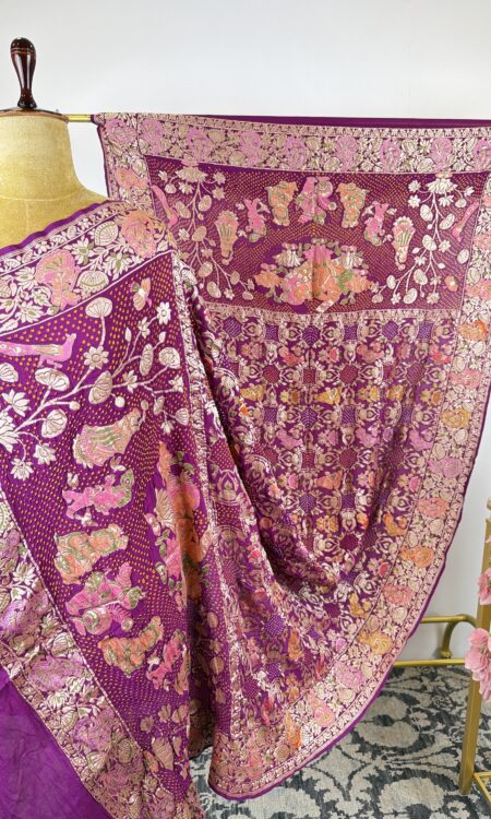 Purple colour ladoo Gopal bandhani dupatta