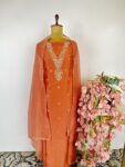 Orange colour Chanderi unstitched suit