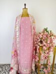 Light pink colour organza unstitched suit