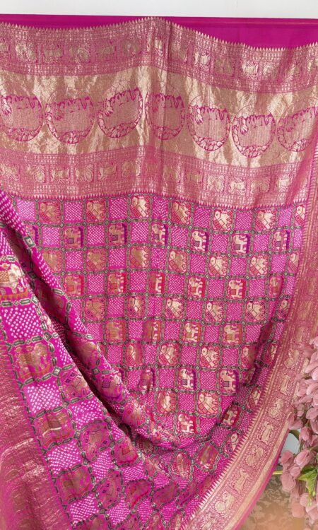 Pink colour Gajraj bandhani dupatta