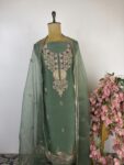 Green Chanderi unstitched suit