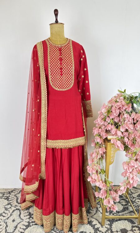 Red colour sharara set with top