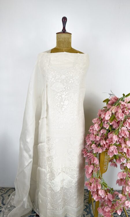 Off white colour Chanderi unstitched suit