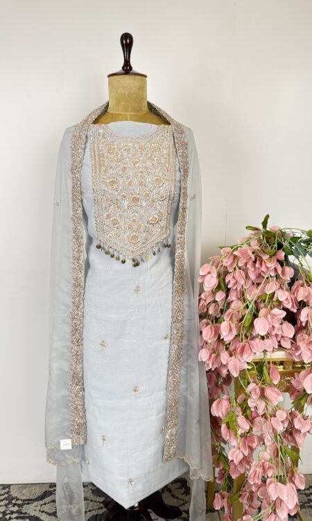 Ice blue colour Chanderi unstitched suit