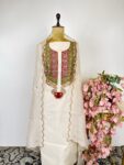 White colour Chanderi unstitched suit