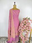 Pink colour bandhani unstitched suit
