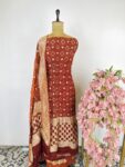 Brown colour bandhani unstitched suit