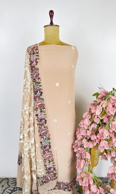 Beige colour Parsi gara unstitched suit