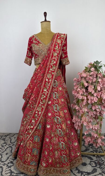 Red colour bandhani lehenga