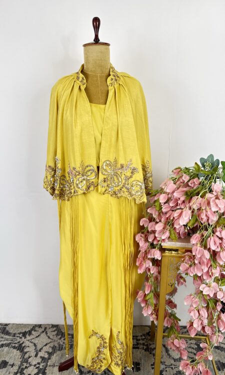 Yellow colour jacket with dothi pant