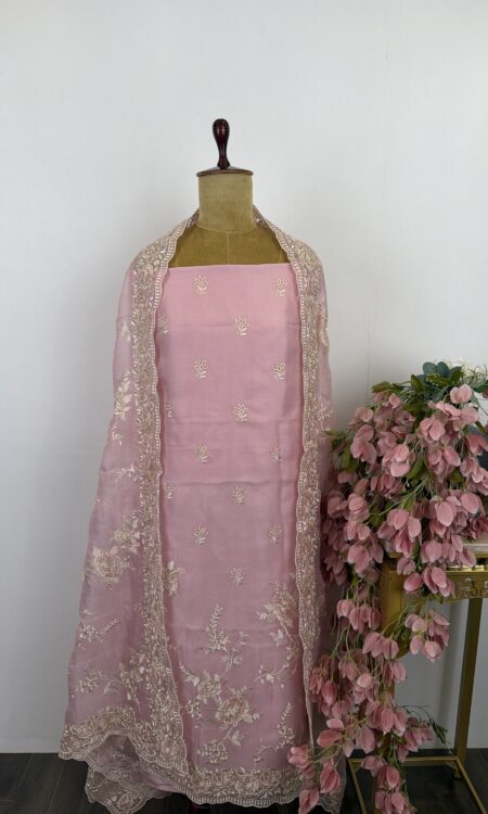 Pink organza unstitched suit