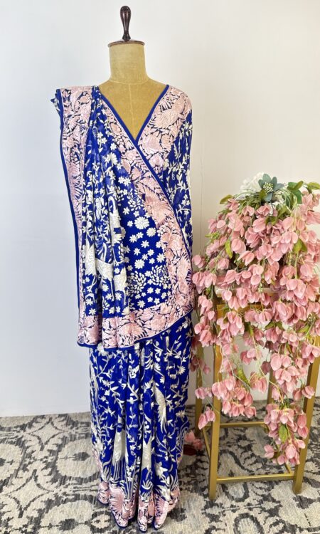 Blue colour Parsi gara saree