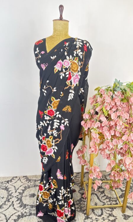 Black colour Parsi gara saree
