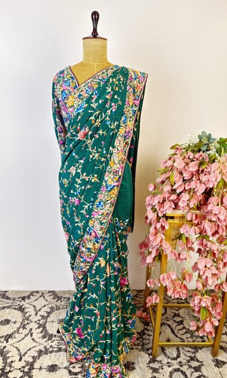 Green colour Parsi gara saree