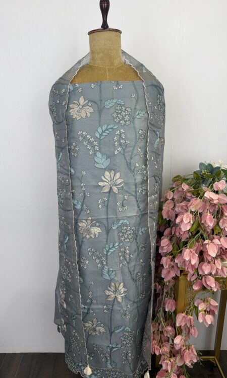 Ice blue organza unstitched suit