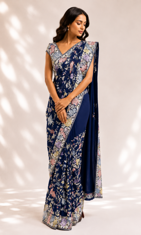 Blue colour Parsi gara sarees