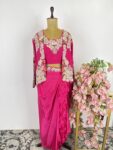 Pink colour jacket with drape skirt