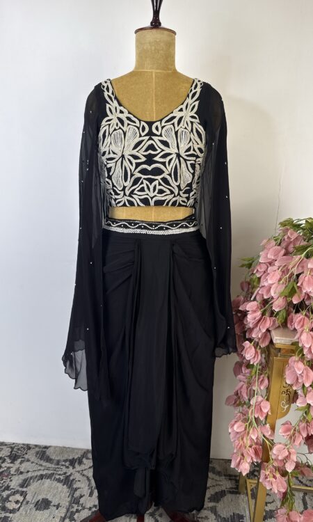 Black colour drape skirt
