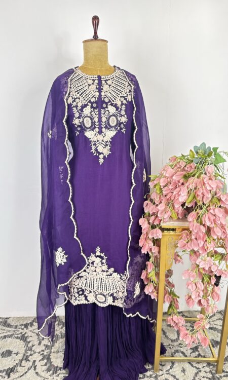 Purple colour suit with sharara pant