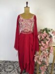 Red colour drape skirt