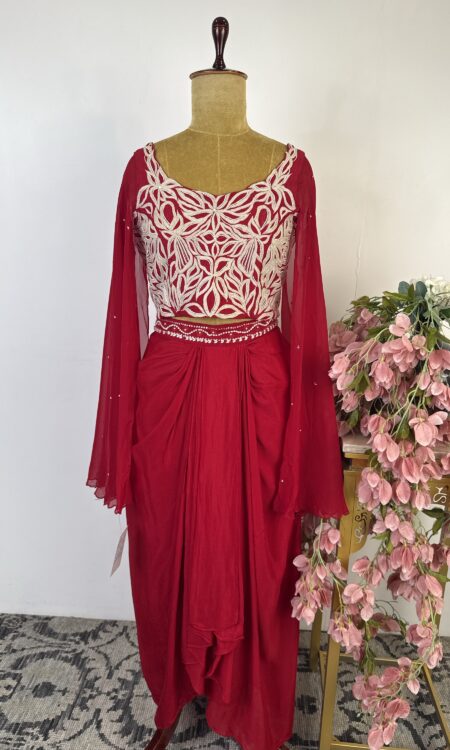 Red colour drape skirt