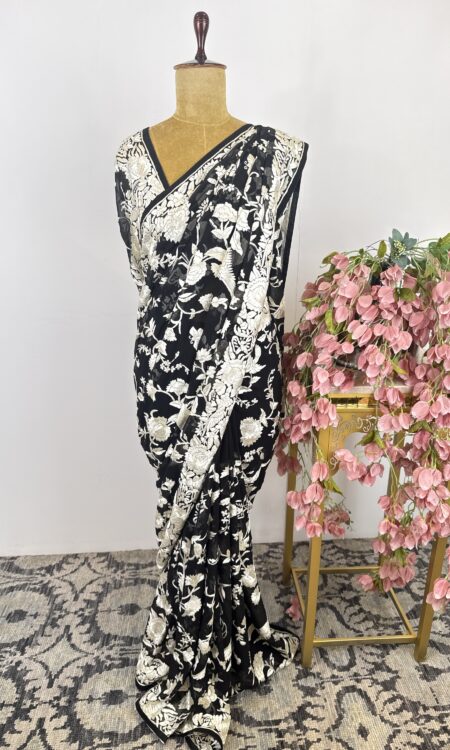 Black colour Parsi gara saree