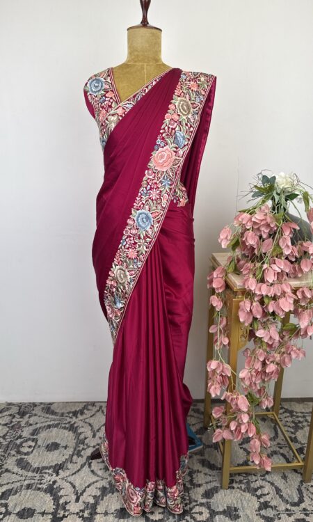 Pink colour Parsi gara sarees
