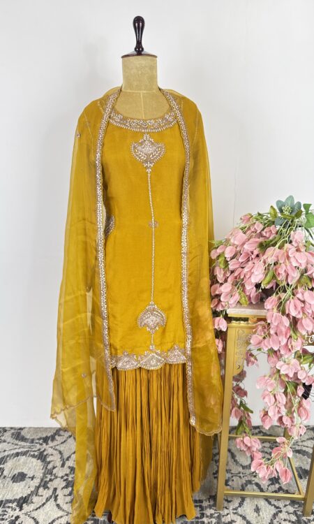 Yellow colour suit with sharara pant