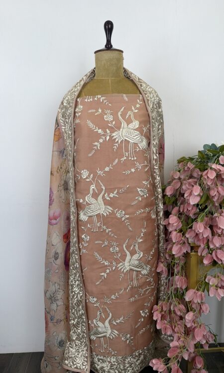 Pink organza unstitched suit