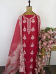 Red organza unstitched suit