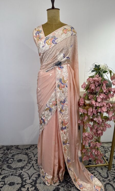 Peach colour Parsi gara saree