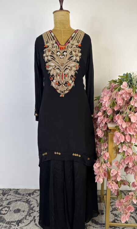 Black colour Kurthi with flared pants