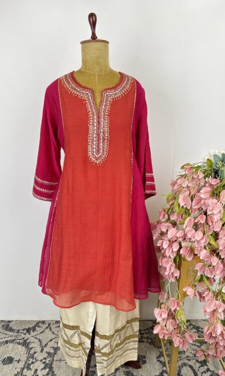 Orange and pink short Anarkali