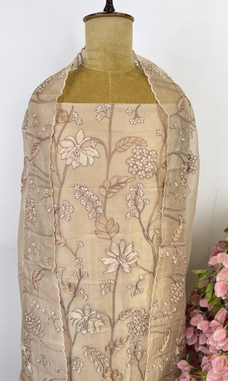 Beige organza unstitched suit