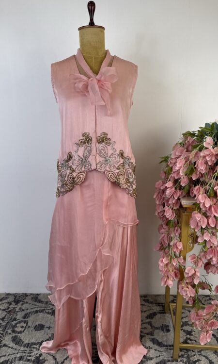 Powder pink colour flared pants with jacket