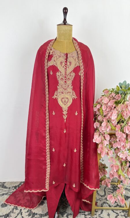 Red colour organza suit