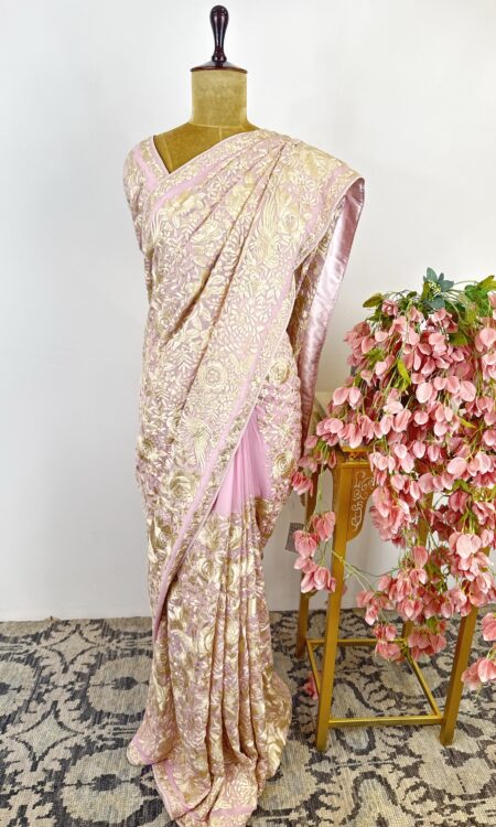 Baby pink colour Parsi gara saree