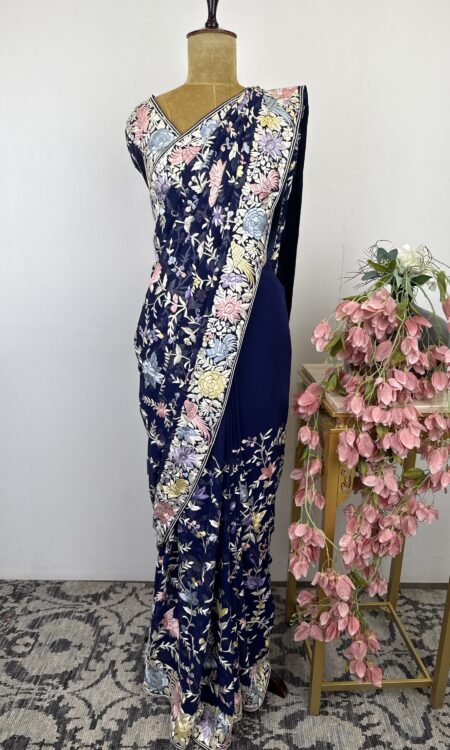 Blue colour Parsi gara sarees