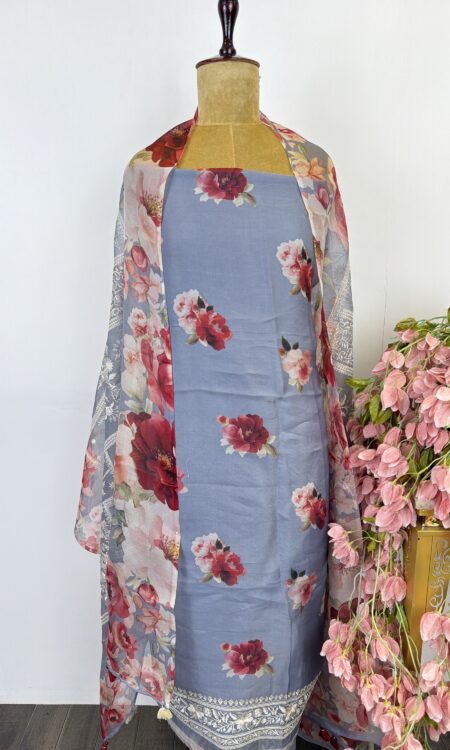 Blue organza unstitched suit