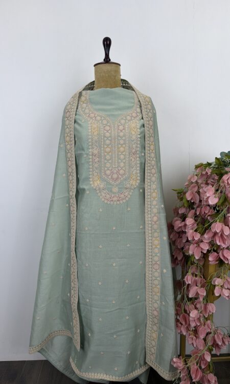 Blue Chanderi unstitched suit