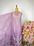 Lavender colour organza unstitched suit
