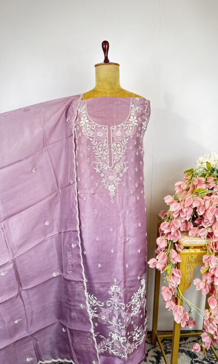 Lavender colour organza unstitched suit