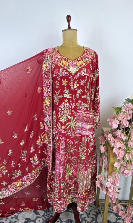 Red colour Parsi gara 2 piece set