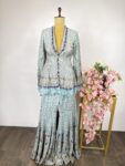 Sky blue colour indo western jacket with flared pants