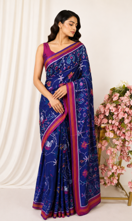 Blue colour single ikkat saree