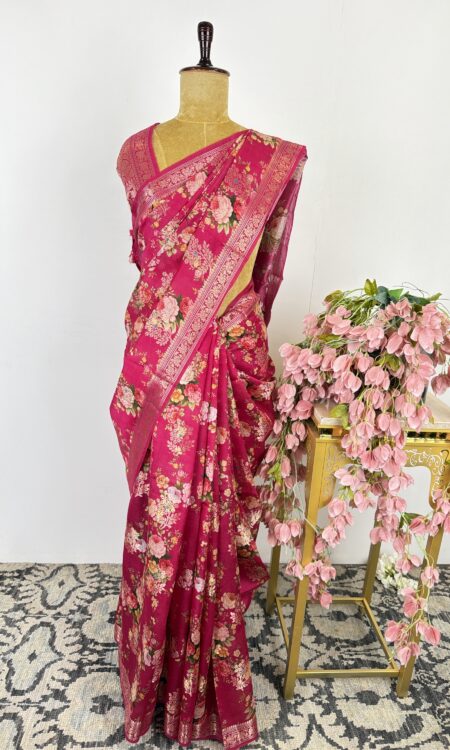 Pink colour silk saree
