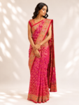 Pink to red ombré bandhani saree