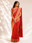Red to orange ombré bandhani saree