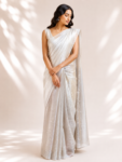 Silver colour organza saree