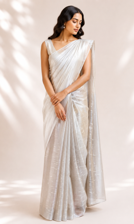 Silver colour organza saree